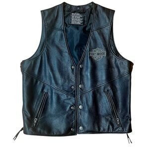 Vintage Harley-Davidson Black Leather Vest with Logo